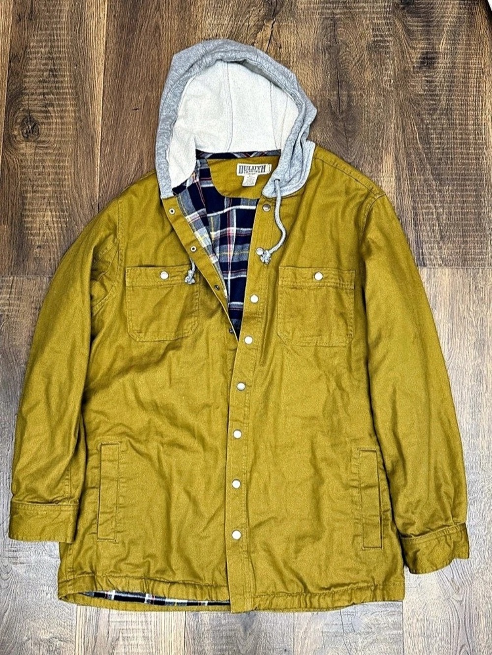 Duluth Trading Plaid-Lined Hooded Jacket in Yellow Large Like New